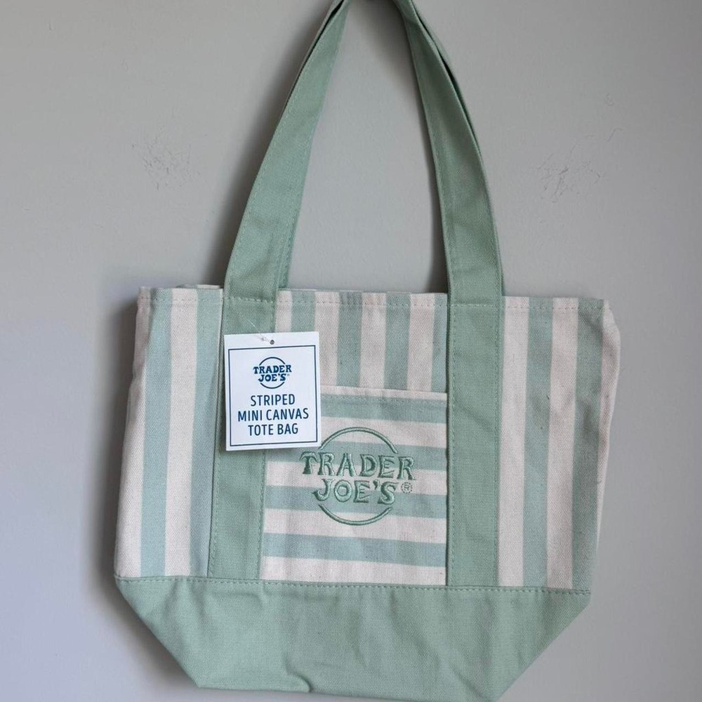 VIRAL STRIPED MINI TOTE BAG  (NWT) Trader Joe's Striped Mini Canvas Tote Bag